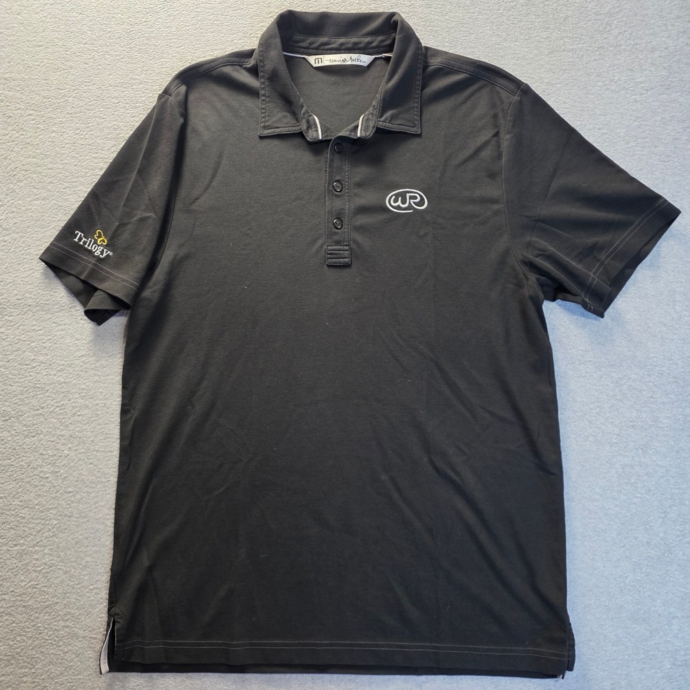 TravisMathew Golf Polo Shirt Mens L Black Performance Trilogy Embroidered Logo